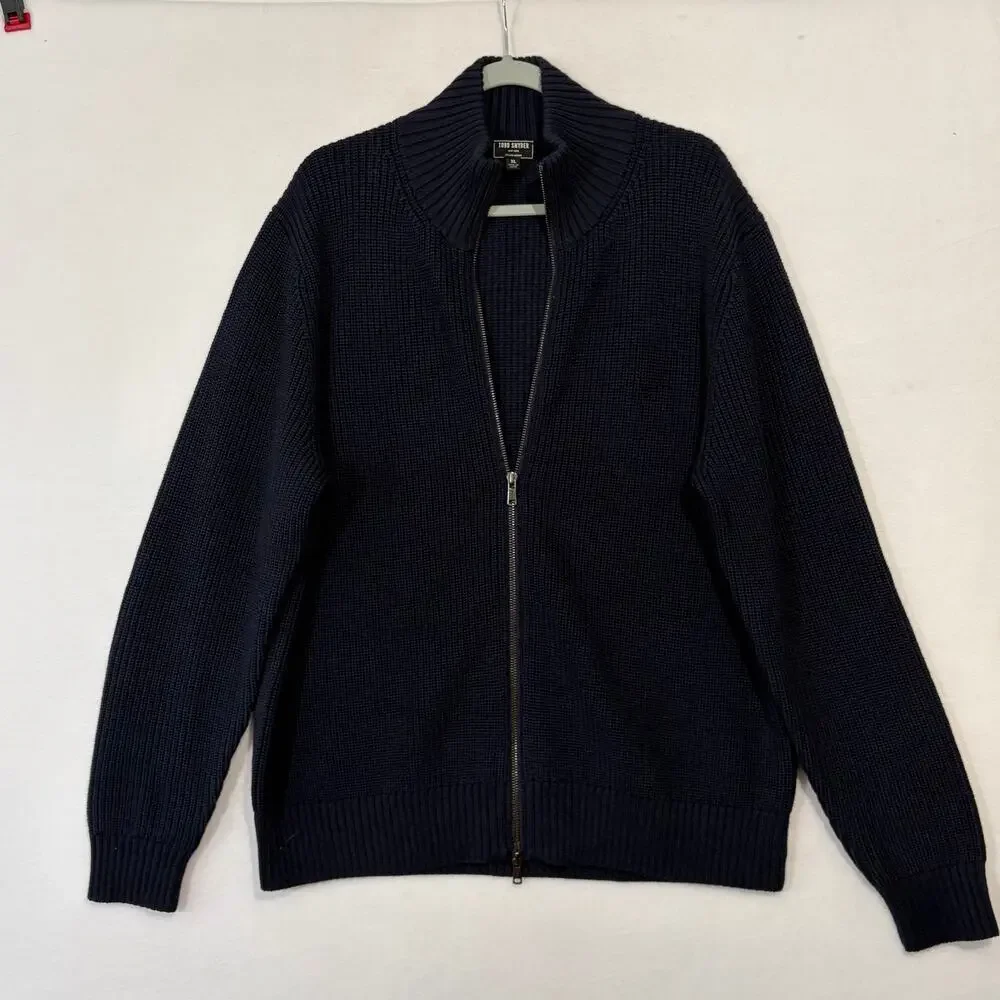Todd Snyder Full Zip Sweater Men's XL Blue Knit Heavy Merino Wool